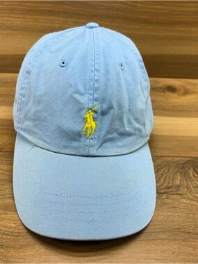 Vintage Ralph Lauren Light Blue Baseball Cap vwith Yellow Polo Logo
